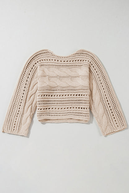 Rauchgrauer kurzer Pullover mit Hohlsaum und Zopfmuster