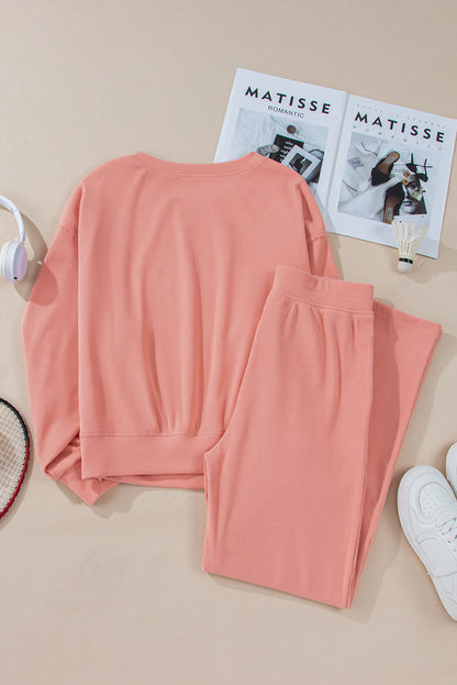 Blossom – Zweiteiliges Lounge-Set aus Rippstrick mit überschnittener Schulter und Taschen