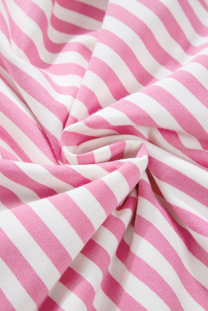 Pink Stripe Kangaroo Pocket Hoodie and Wide Leg Shorts Set