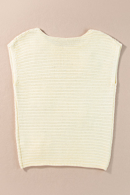 Weißes Stricktop mit Rundhalsausschnitt und Häkelmuster mit Blumenmuster