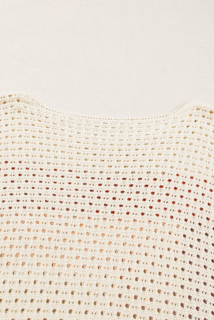 Aprikosenfarbener Pointelle-Strick-Baggy-Pullover mit Farbblockdesign