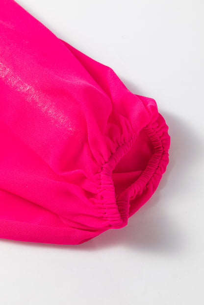 Rosarotes Puff-Minikleid mit langen Ärmeln und V-Ausschnitt