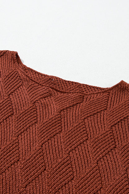Gold Flame Einfarbig Strukturierter Lockerer Pullover mit Rundhalsausschnitt