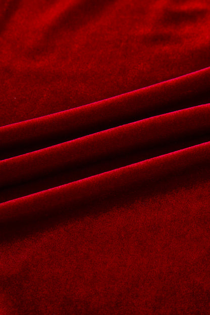 Fiery Red Bowknot Decor High Waist Velvet Mini Dress