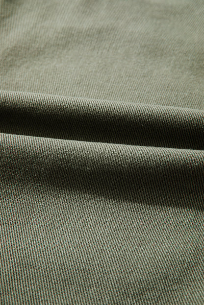 Smoke Green Patched Pocket Collared Button Front Boyfriend Denim Jacket