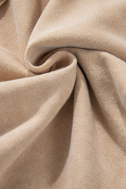 Helles, französisches Beige, einfarbiges Waffelstrick-Patchwork-Sweatshirt mit Raglanärmeln
