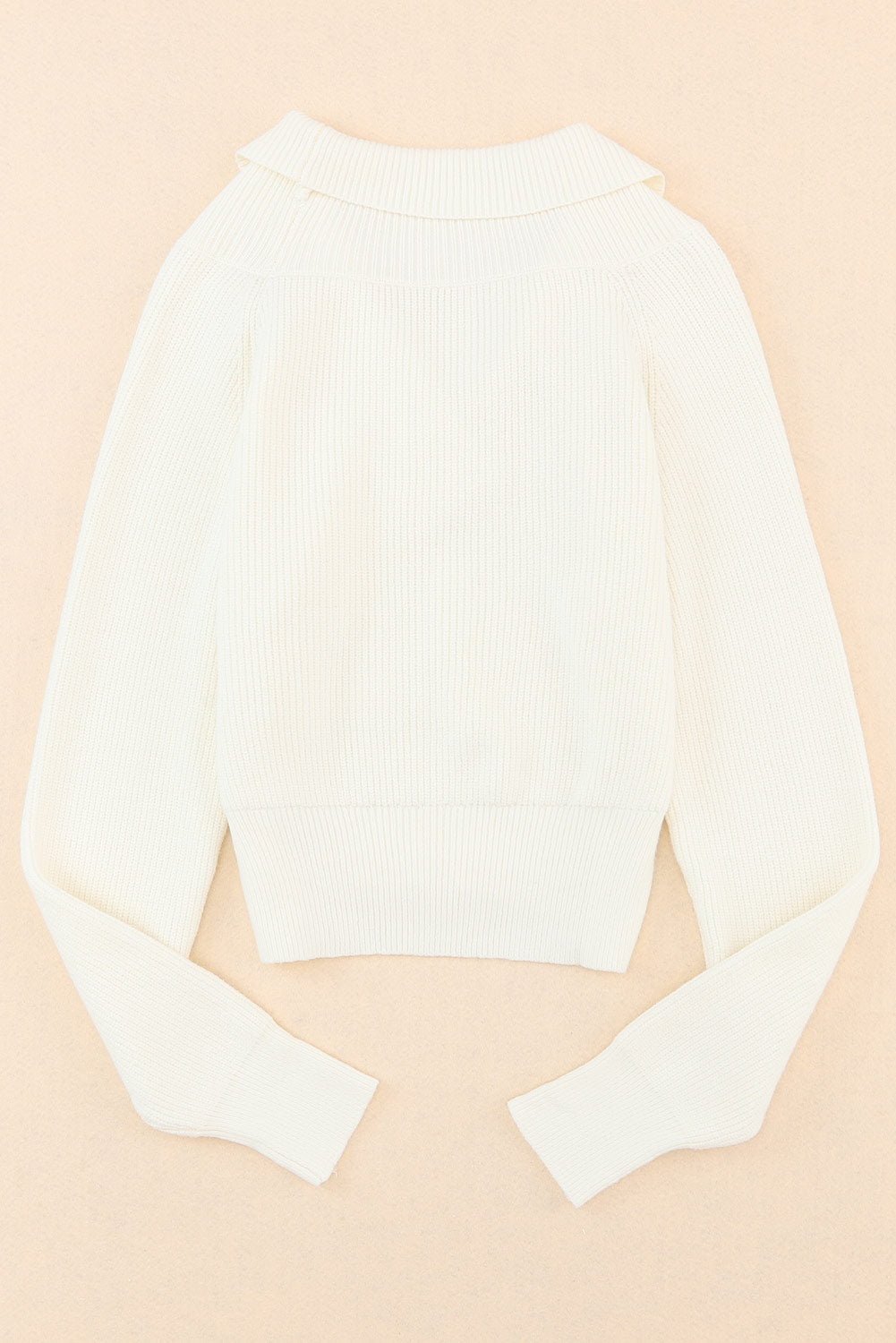 Beige Ribbed Long Sleeve Surplice Crop Sweater