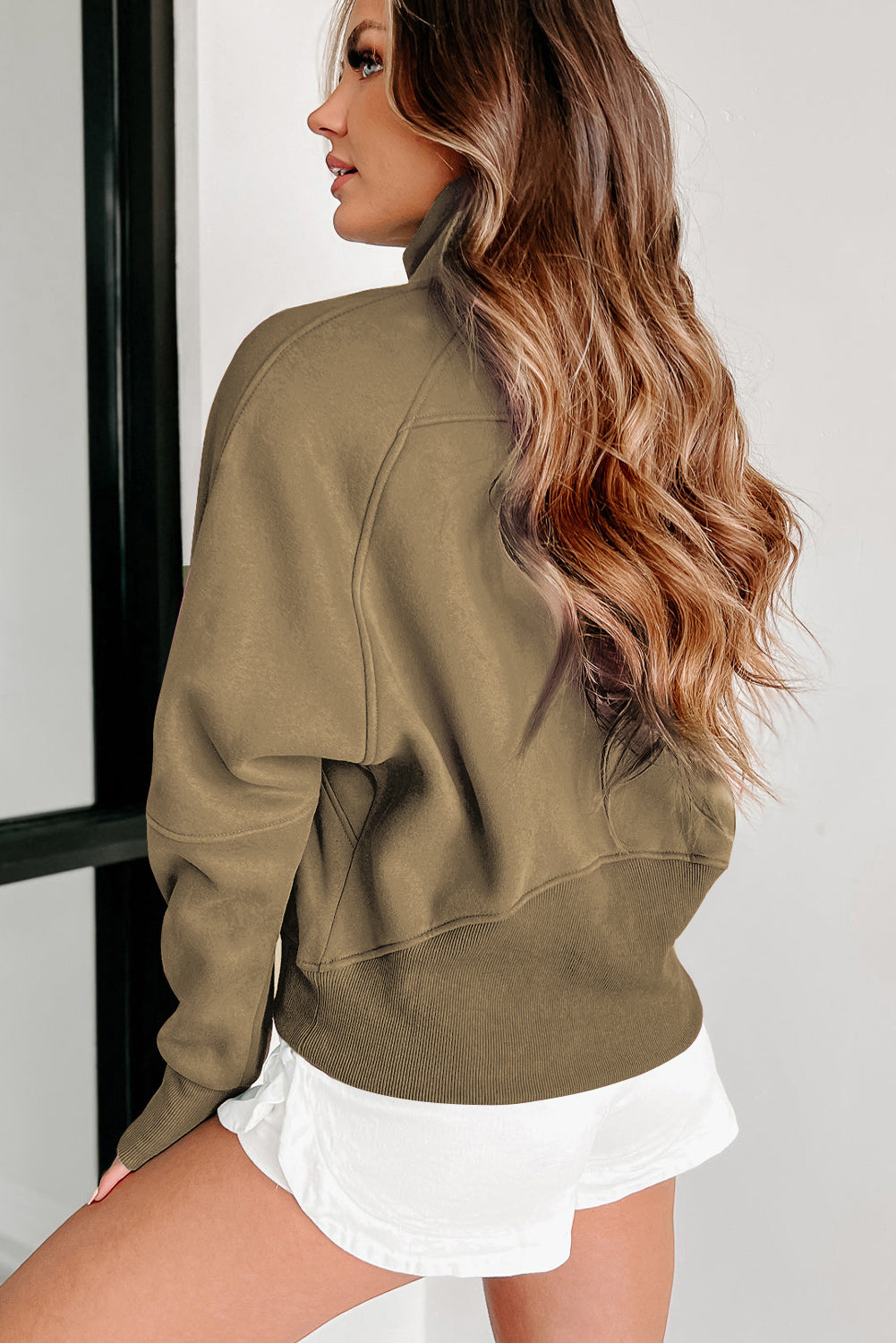 Elmwood – Sweatshirt mit Stehkragen und Reißverschluss und Daumenlöchern an den Ärmeln