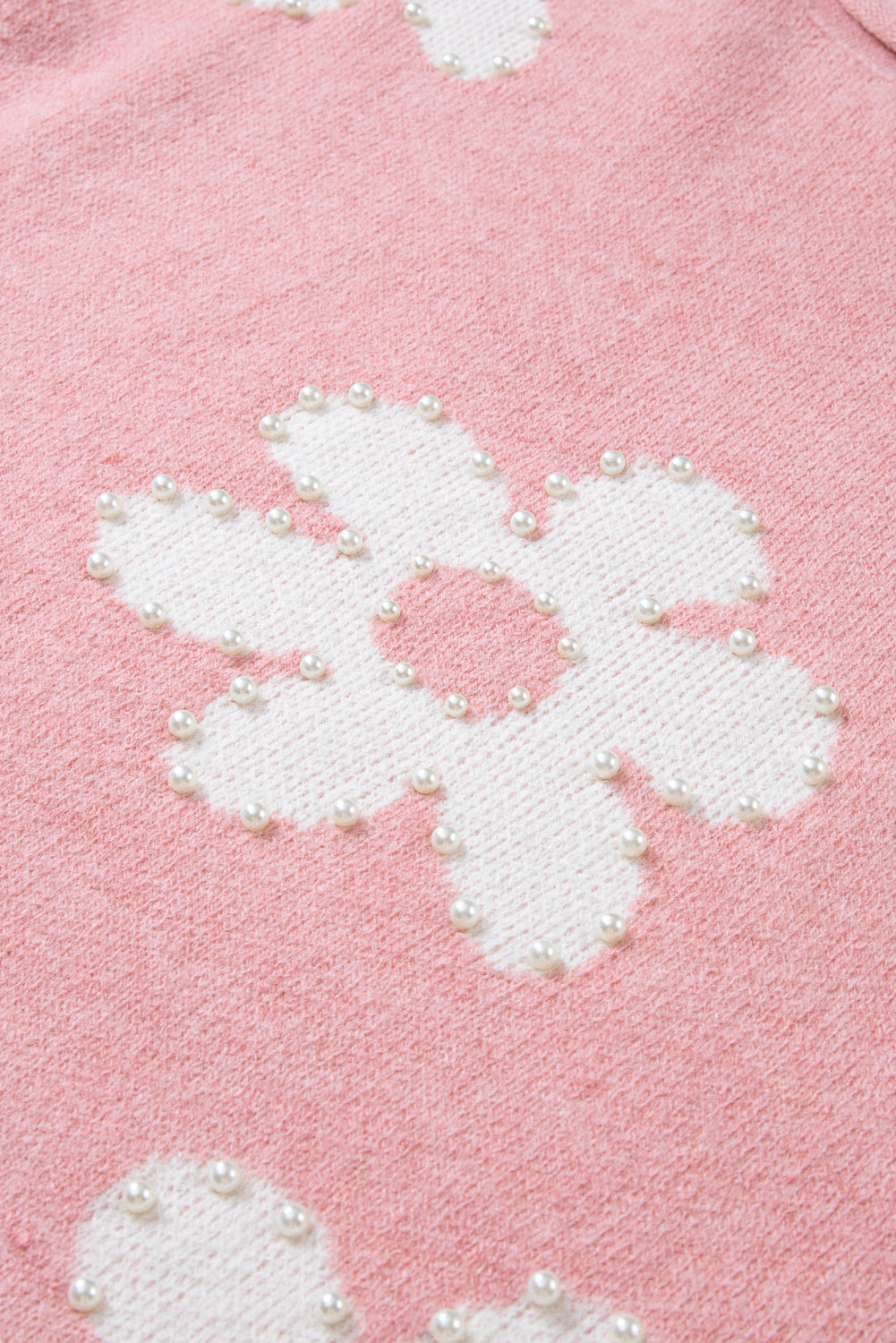 Mehrfarbiger Pullover mit Perlen und Blumenmuster und überschnittener Schulter