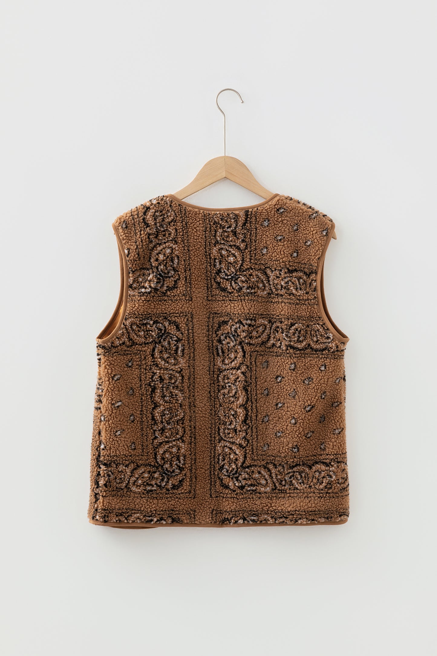 Brown Sherpa Paisley Print Pocketed Western Fashion Vest Jacket