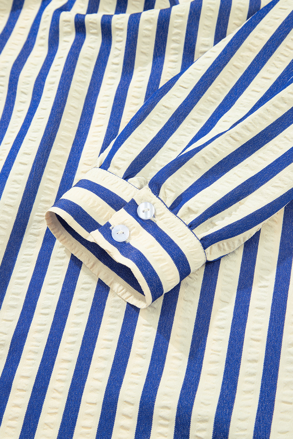 Blue Stripe Collared Half Button Side Pockets Loose Fit Mini Dress