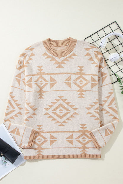 Apricot – Lockerer Pullover mit Western-Azteken-Print in Übergröße