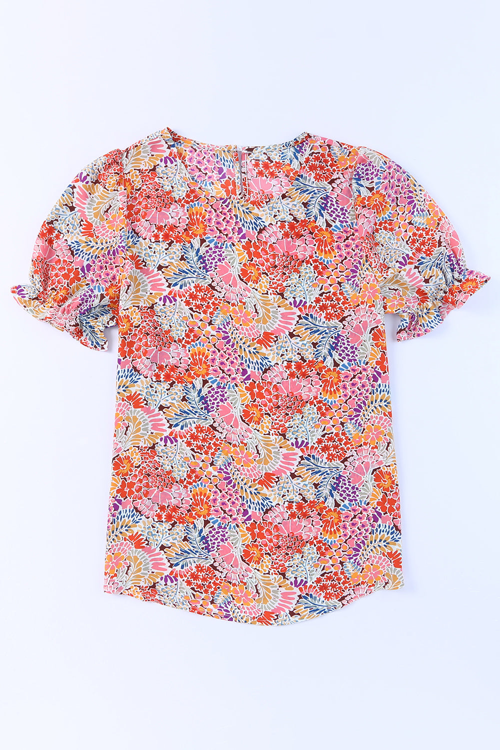 Bluse mit mehrfarbigen Blumenmuster-Mix und Puffärmeln