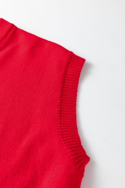 Fiery Red YEEHAW Embroidered Letter Loose Short Sleeve Sweater