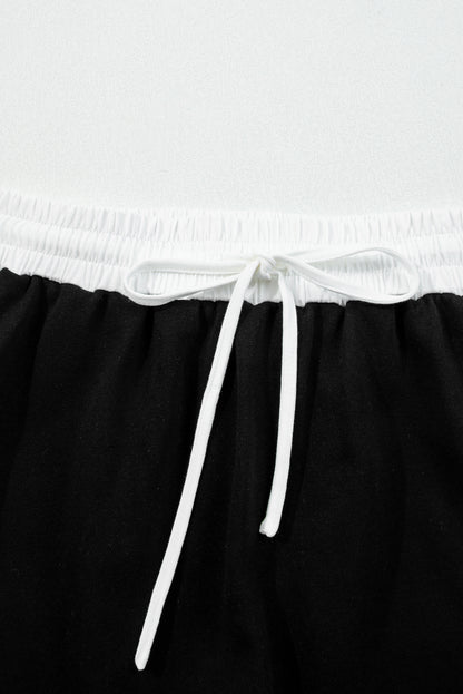 Black Varsity Stripe Detail Drop Shoulder Pullover Mini Skirt Set