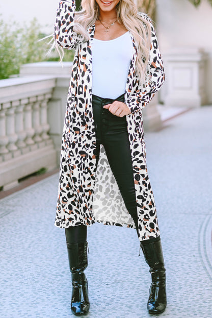 Duster-Cardigan mit Leopardenmuster und offener Vorderseite