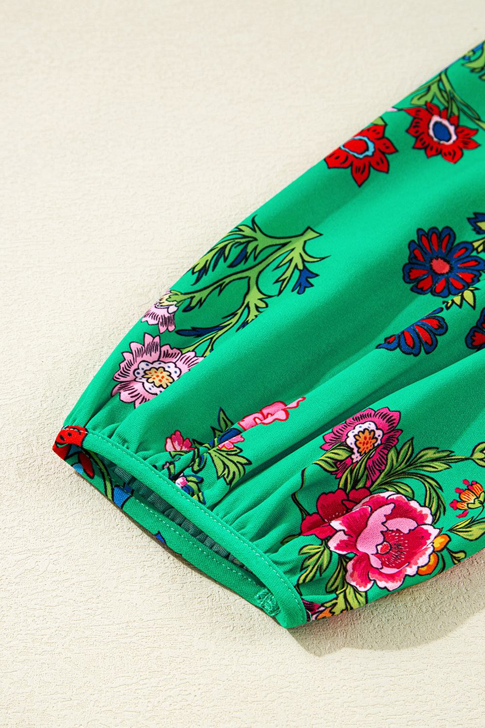 Green Floral Ruffled Three Quarter Sleeve Buttoned Mini Dress