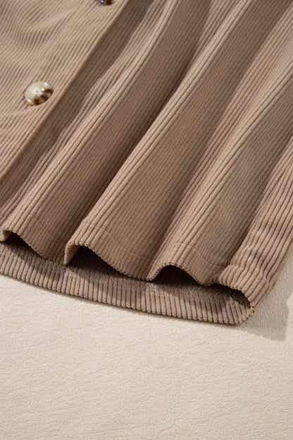 Hellkhakifarbene Cordjacke mit Kapuze, Kordelzug und Taschen