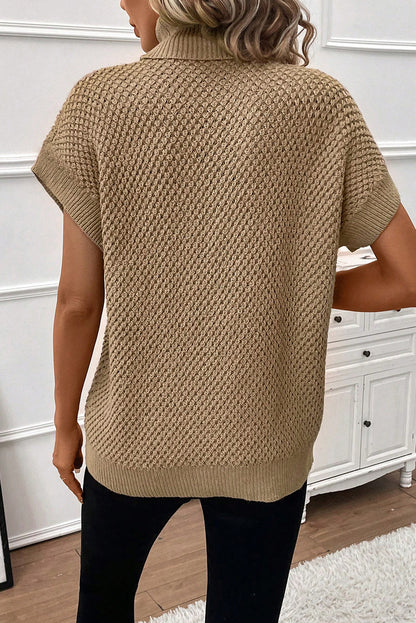 Strukturierter Rollkragenpullover mit kurzen Ärmeln in Hellkhaki