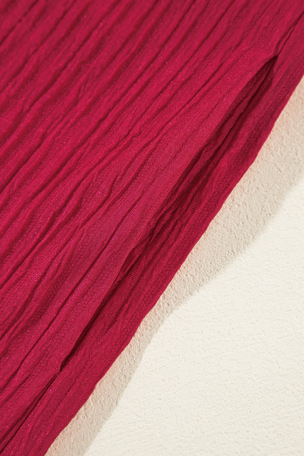 Fiery Red Textured Ruffled Trim V Neck Loose Fit Mini Dress