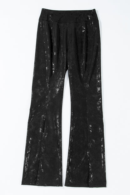 Schwarze Leggings mit Schlitzen und hoher Taille aus Kunstleder