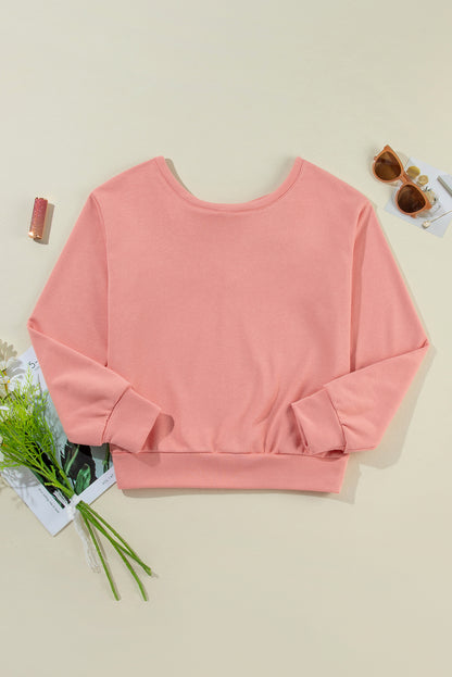Hellbraunes Sweatshirt mit Rundhalsausschnitt und Schleife
