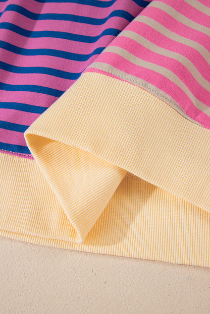 Rosa gestreiftes, lässiges, gestreiftes Colorblock-Sweatshirt mit überschnittener Schulter