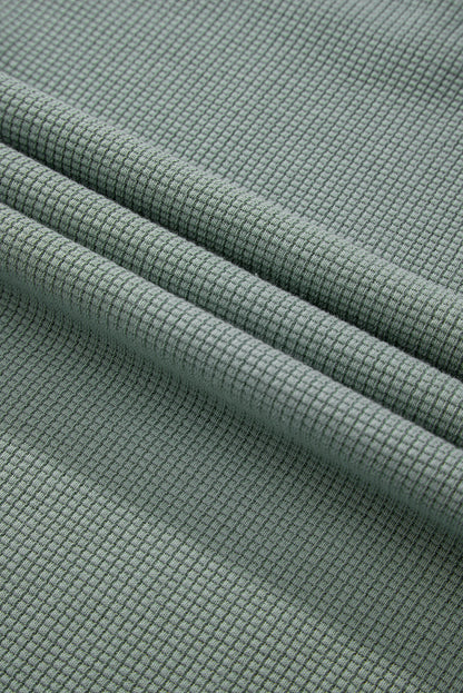 Clearly Aqua – Waffelstrick-Oberteil mit überschnittener Schulter und V-Ausschnitt