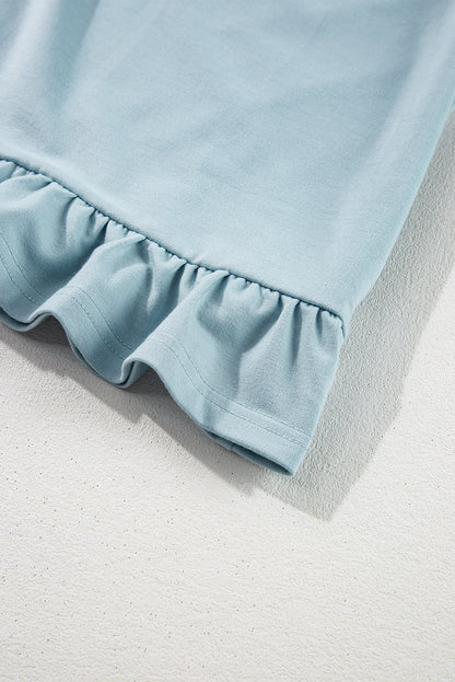 Iceland Blue Solid Tunika-Hoodie mit Rüschensaum und lockerer Passform