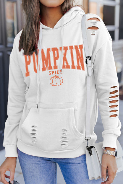 Weißer PUMPKIN SPICE Distressed Hoodie