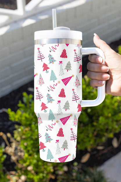 Weißer Thermobecher mit Cartoon-Weihnachtsbaum-Aufdruck, 1,2 l