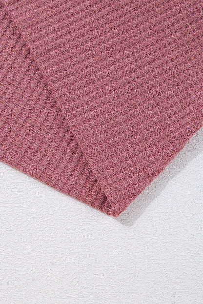 Mineralrote, einfarbige Strickjacke mit Waffelstrick und Tasche