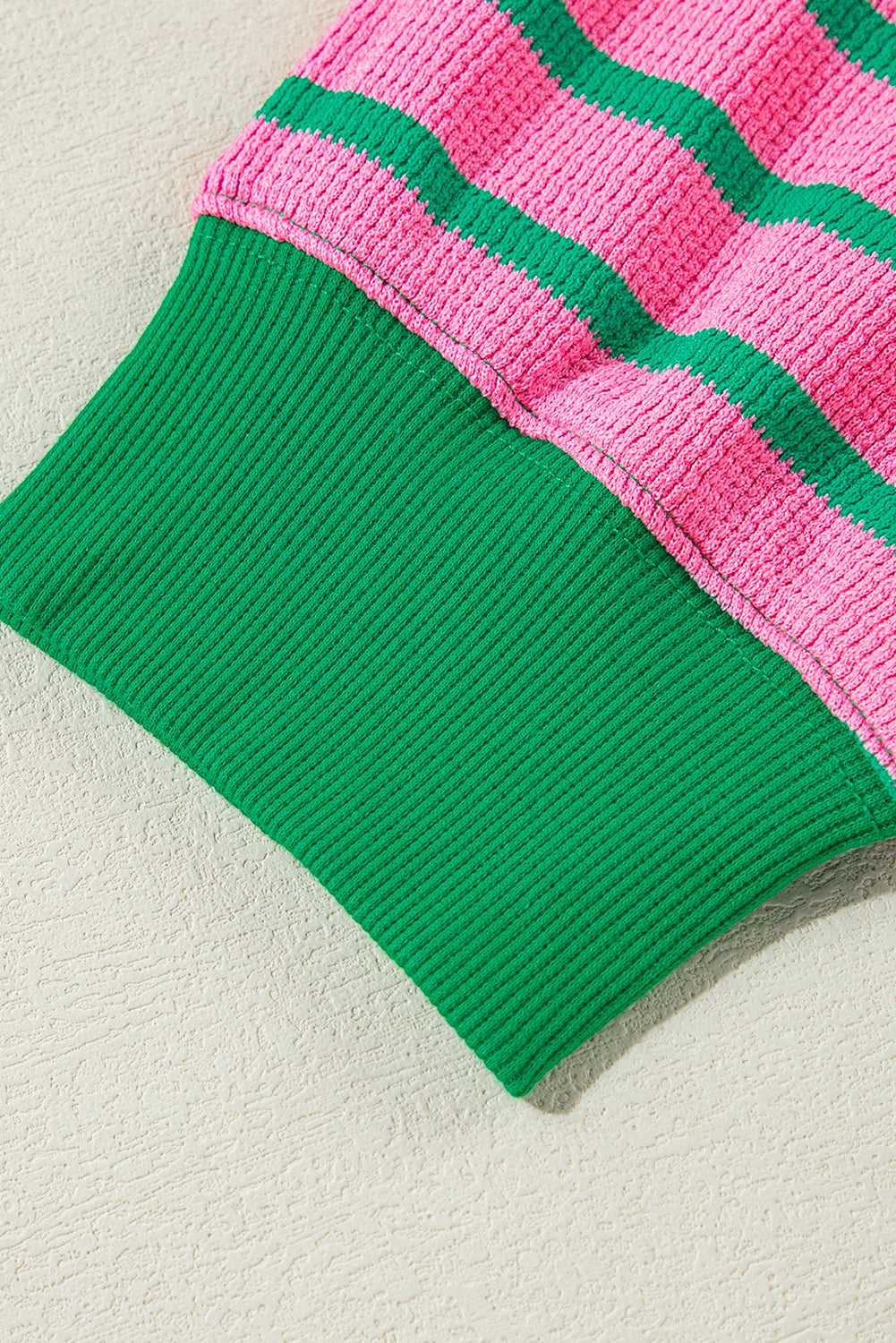 Rosa gestreiftes Rundhals-Sweatshirt mit Waffelstrick in Übergröße