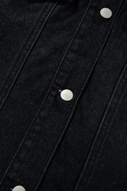 Schwarze, gerüschte, kurzärmlige Jeansjacke mit ungesäumten Kanten