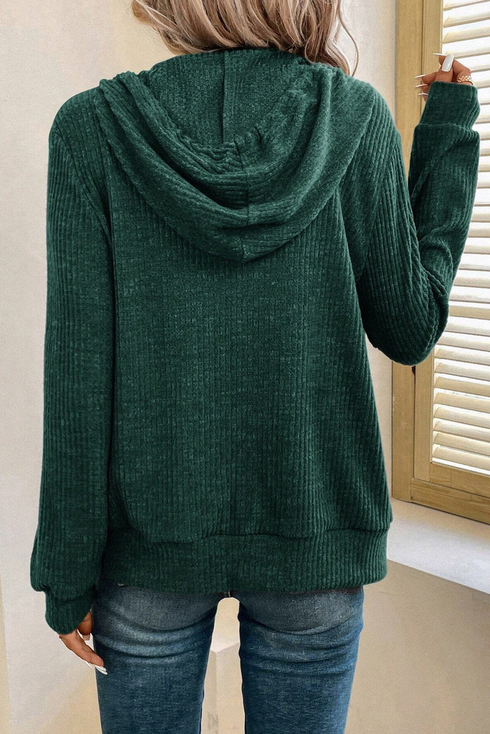 Evergreen – Gerippter Hoodie mit Reißverschluss vorne und Kordelzug