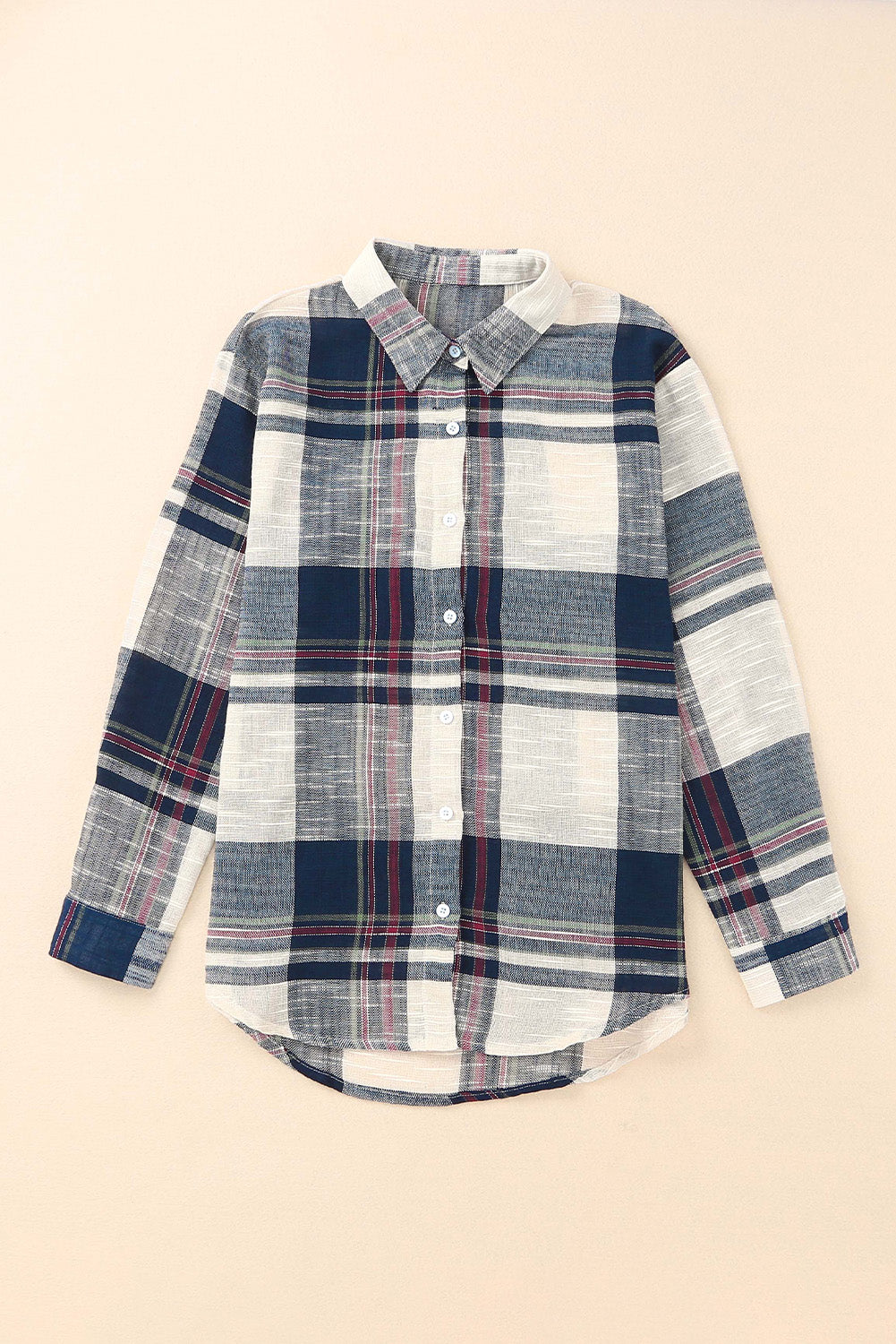 Blaues, kariertes Hemd mit Used-Look und Raw Edge-Muster