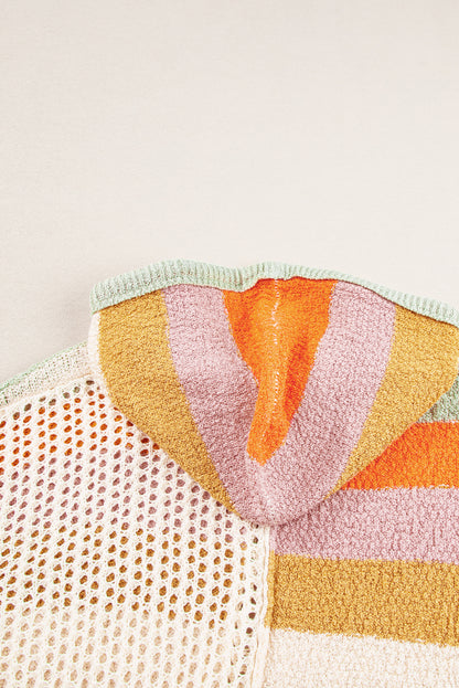 Beigefarbener Oversize-Kapuzenpullover mit Farbblockdesign und V-Ausschnitt