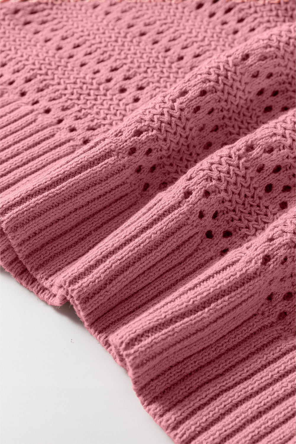 Pfirsichblüten-Pointelle-Strickpullover mit Raglanärmeln und Kapuze