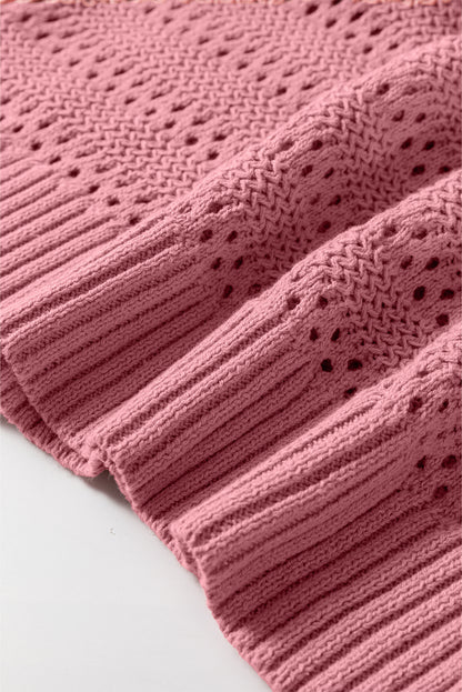 Pfirsichblüten-Pointelle-Strickpullover mit Raglanärmeln und Kapuze