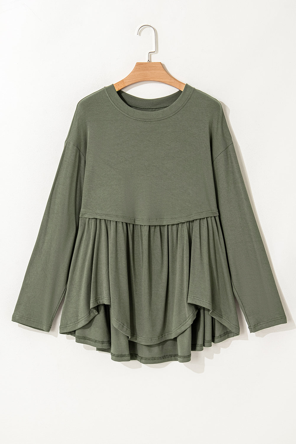 Nebelgrünes Babydoll-Top aus Thermo-Strick in Übergröße