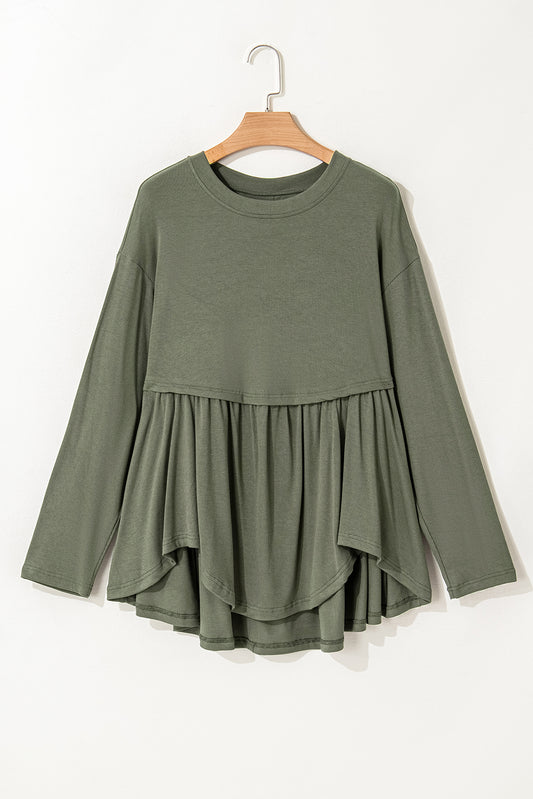 Nebelgrünes Babydoll-Top aus Thermo-Strick in Übergröße