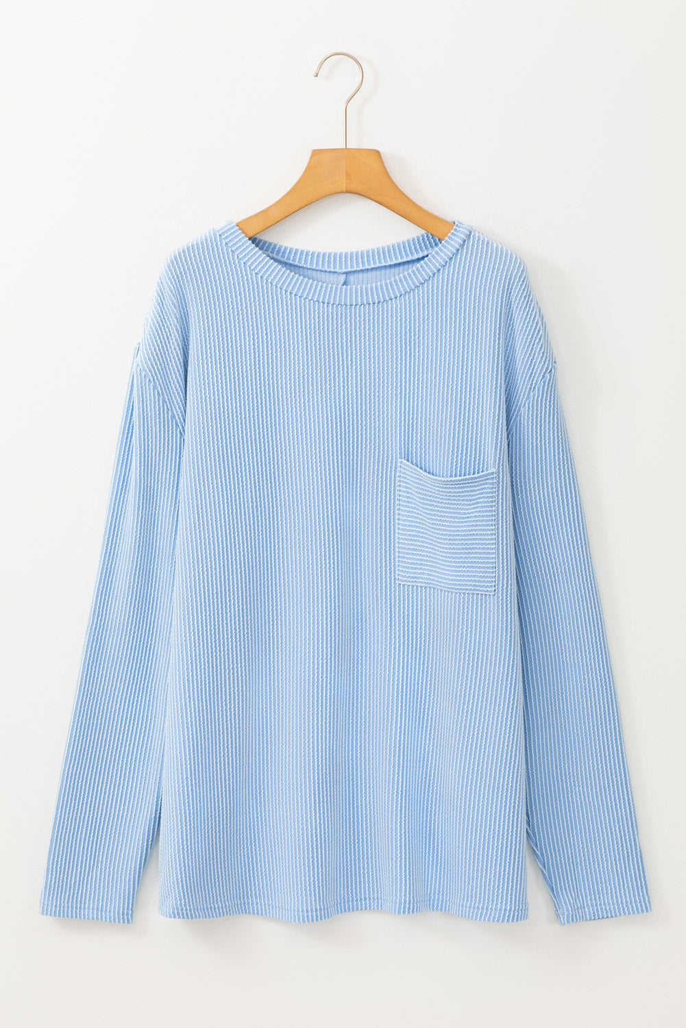 Myosotis – Geripptes, strukturiertes Langarm-T-Shirt in Übergröße