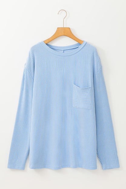 Myosotis – Geripptes, strukturiertes Langarm-T-Shirt in Übergröße