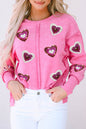 Pullover-Sweatshirt in Herzform mit Rosenpailletten und sichtbaren Nähten