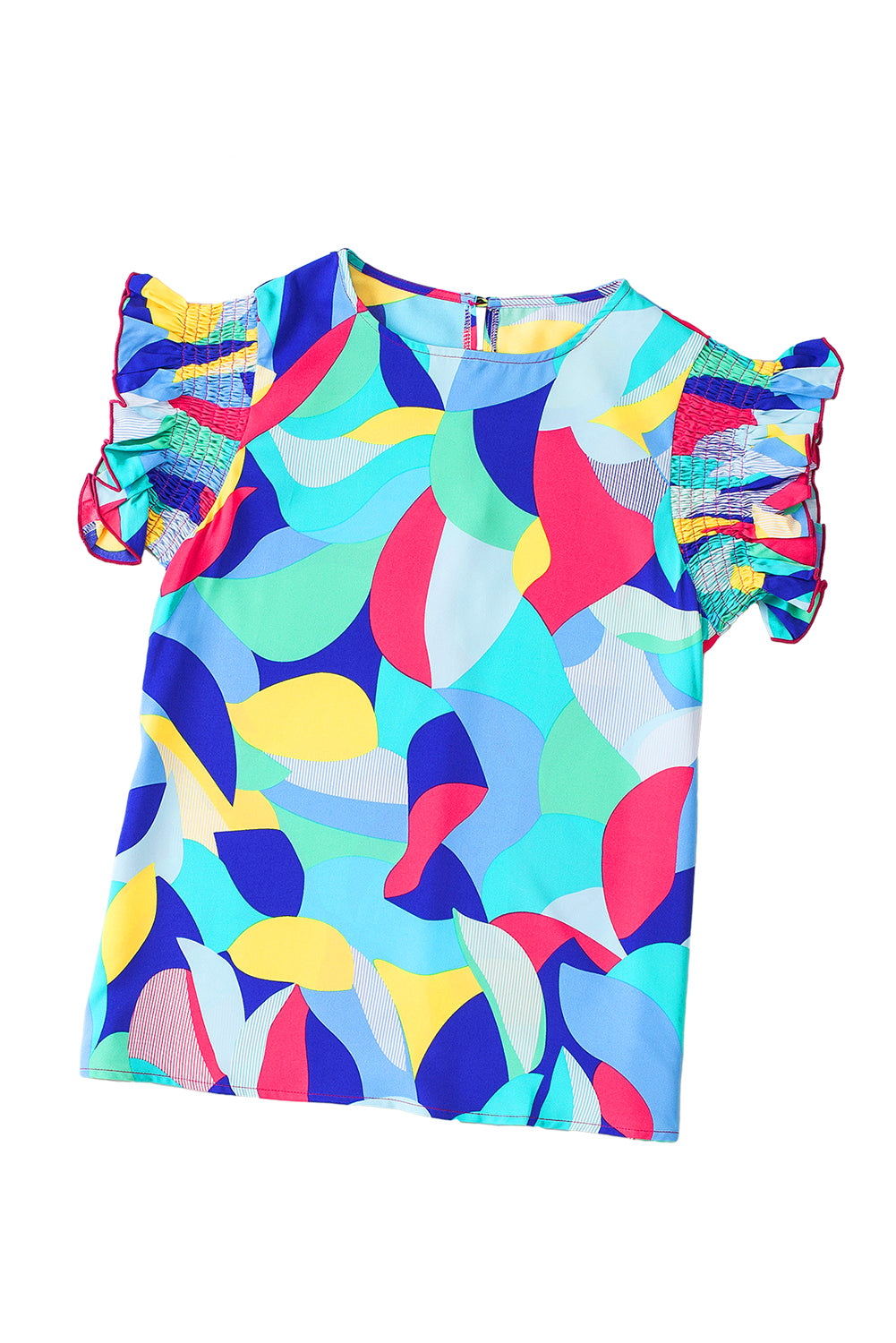 Mehrfarbige Bluse mit abstraktem Print und Rüschenärmeln