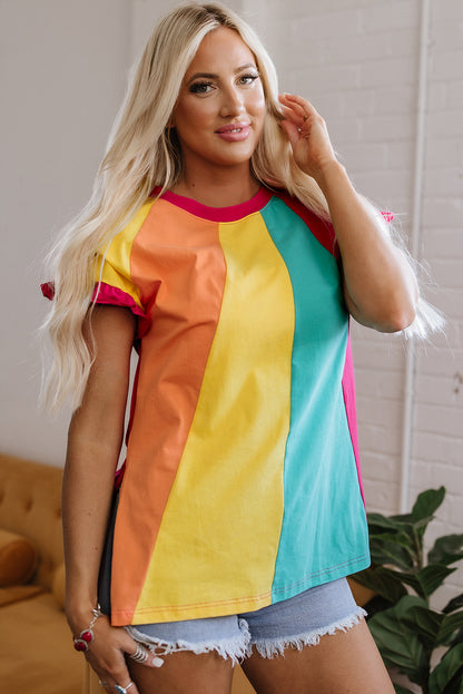 Rosarotes T-Shirt mit Rundhalsausschnitt und lockerer Passform und Farbblock