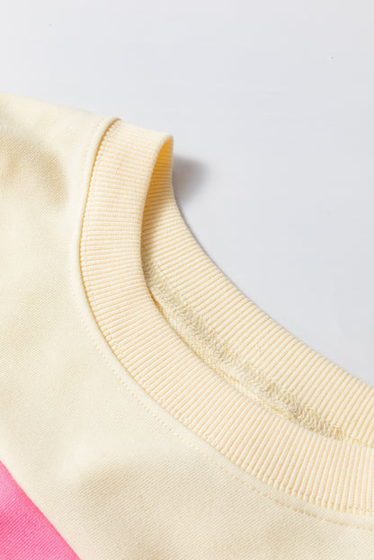 Weißes Sweatshirt mit Rundhalsausschnitt und überschnittener Schulter im Colorblock-Patchwork-Stil