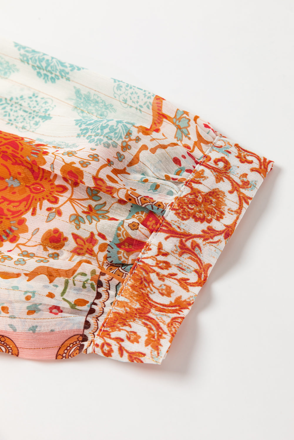 Oranges Boho Paisley Mix Print 3/4 Ärmel Chiffon Lockeres Kleid