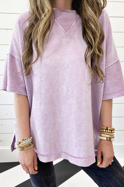 Übergroßes T-Shirt mit sichtbaren Nähten und überschnittener Schulter in Orchid Petal Mineral Wash