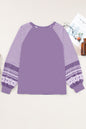Tillandsia Purple Contrast Print Striped Raglan Long Sleeve Loose Top